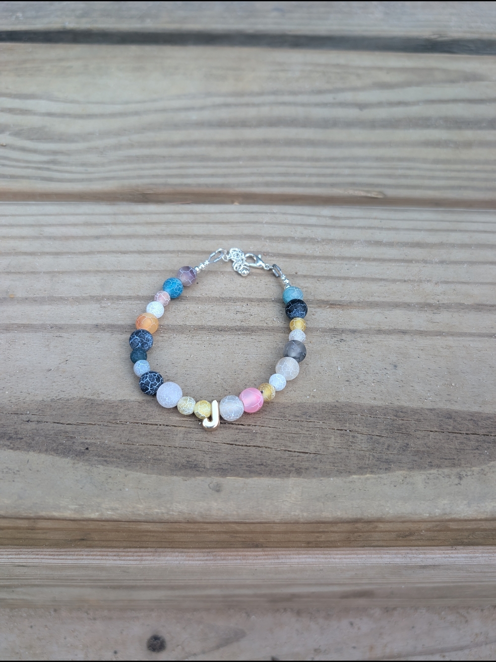 Hand Crafted Multicolor Beaded Bracelet with Gold 'J' Accent